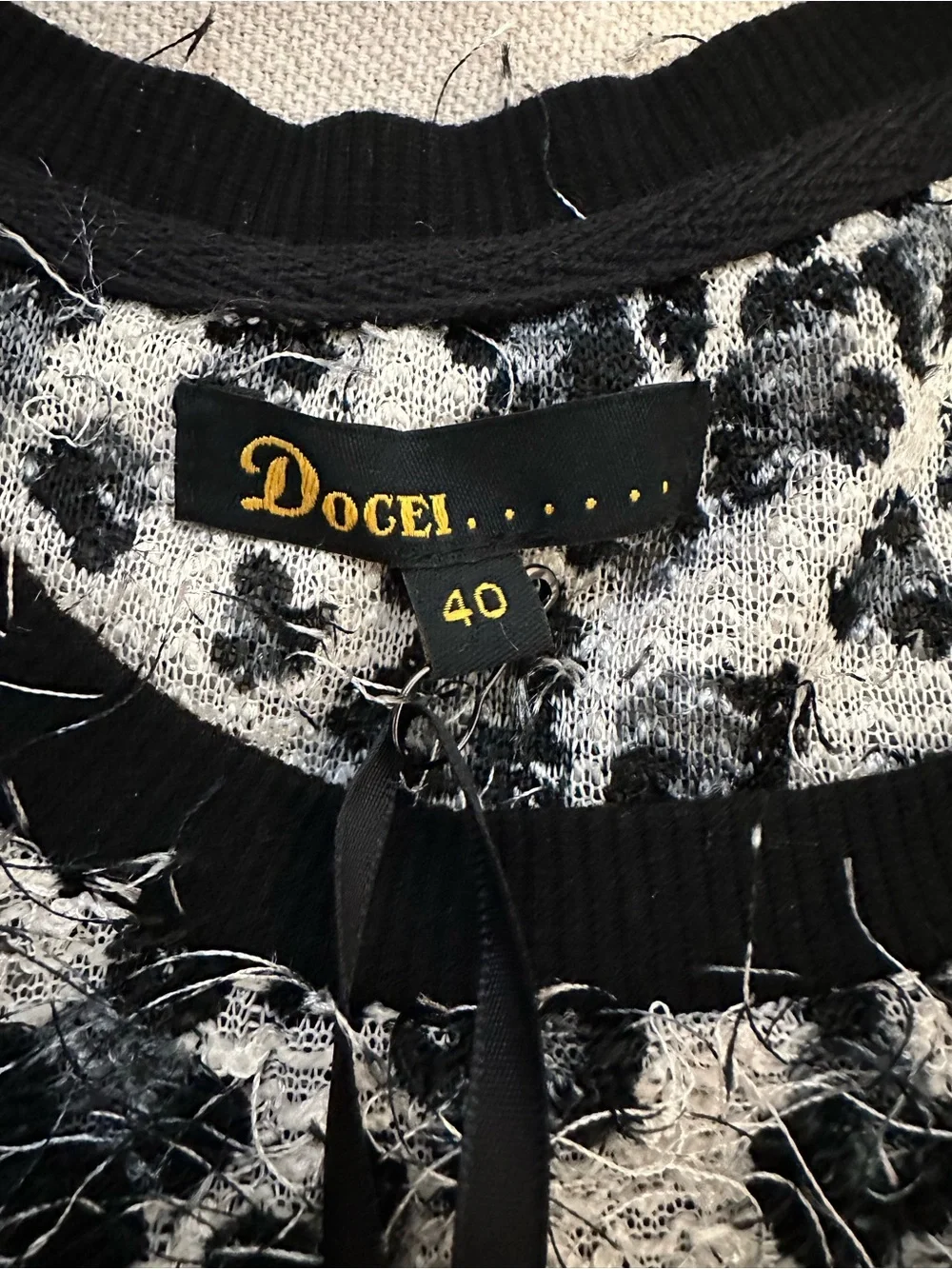 NWT DOCEI Black/White Eyelash Leopard Contrast Pleated Back Blouse Size S/M